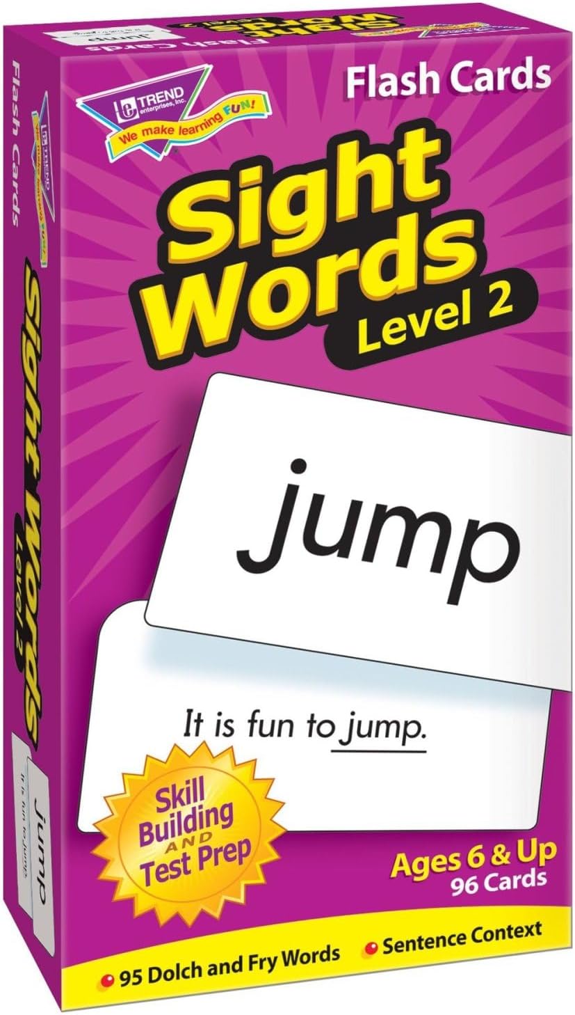 Trend Enterprises: Sight Words Level 2 Skill Drill Flash Cards, Dolch and Fry Words, Sentence Context, Great for Skill Building and Test Prep, 96 Cards Included, for Ages 6 and Up