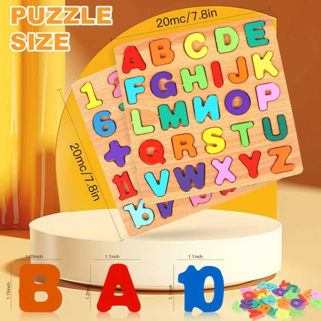 2 Pack Wooden Puzzles, Toddlers Alphabet Number Puzzles, ABC Learning Toys for Kids Ages 3-5, Preschool Learning Activities Gift Set for Boys & Girls