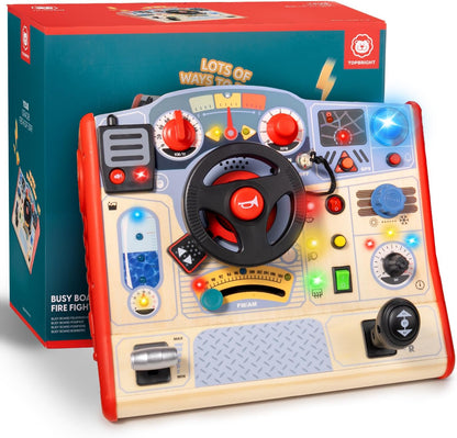Toddler Busy Board Toy for Steering Wheel with Sounds & Lights, Sensory Montessori Toy for 3 Year Old Boys Girls Birthday Present, Wooden Travel Toys for Kids Ages 3
