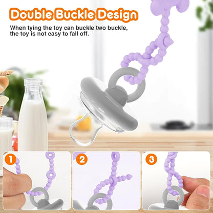 Toy Straps for Baby, 6pcs Adjustable Toy Holder for Stroller Accessories, Silicone Baby Tether Pacifier Clip, No Throw Baby Travel Essential Leash for High Chair, Car Seat, Baby Toy Clips