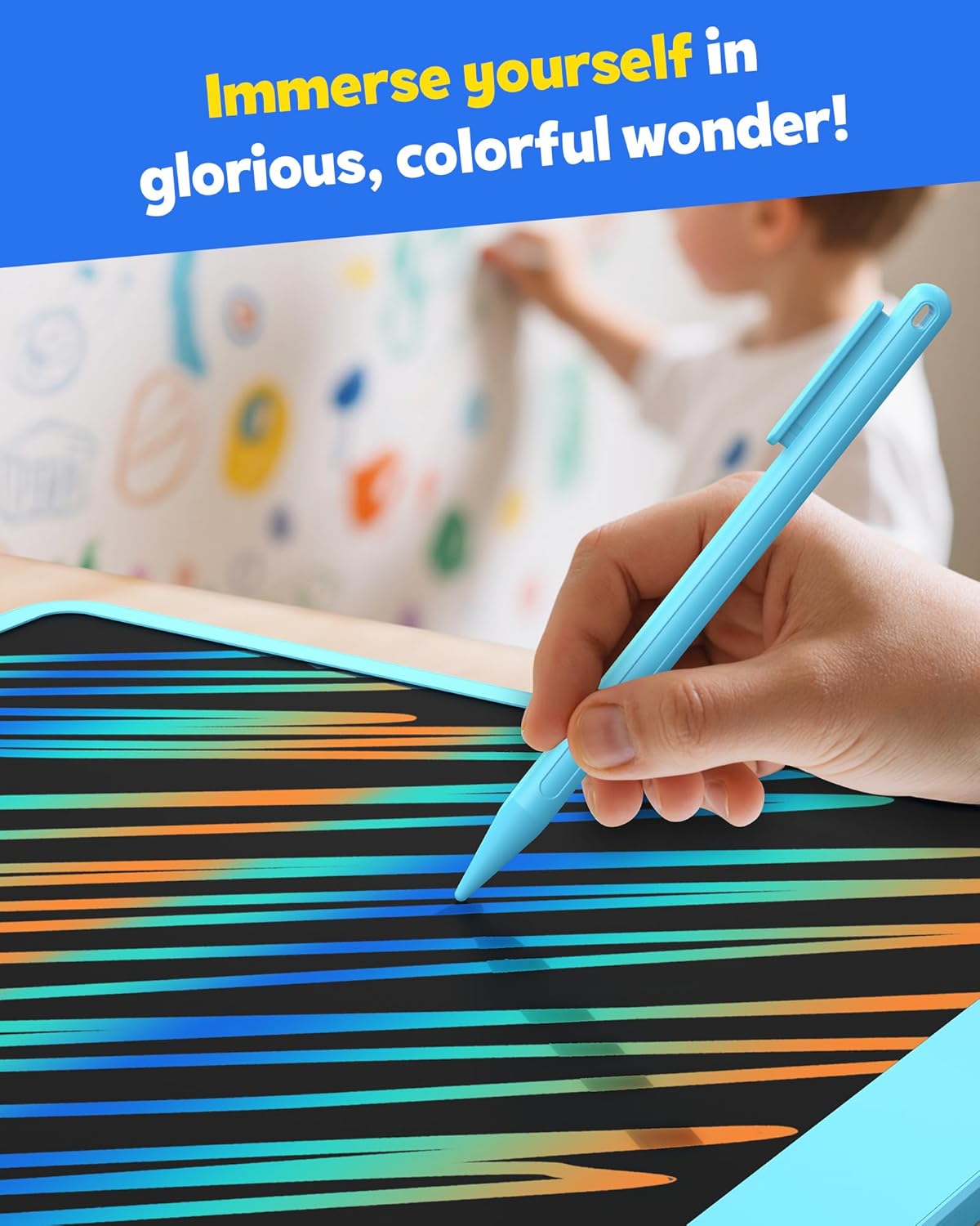 TEKFUN LCD Writing Tablet for Kids, 10-inch Coloring Drawing Pad, Mess Free Doodle Board, Airplane Travel Toys for Boys and Toddlers, Road Trip Essentials, Gifts for 3 4 5 6 7 8 Year Old Girls(Blue)