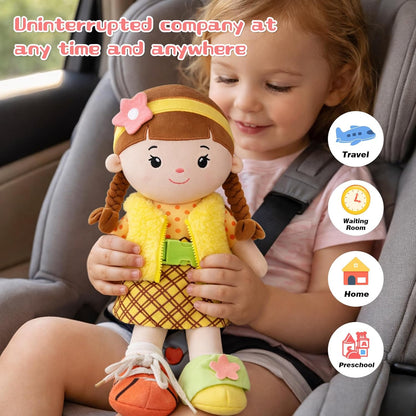 Soft Baby Doll Toys,16 inch Educational Plush Doll for Girls Learning Sensory Montessori Toy Birthday Gifts Cuddly Plush Toys for Toddler Kids (Yellow)