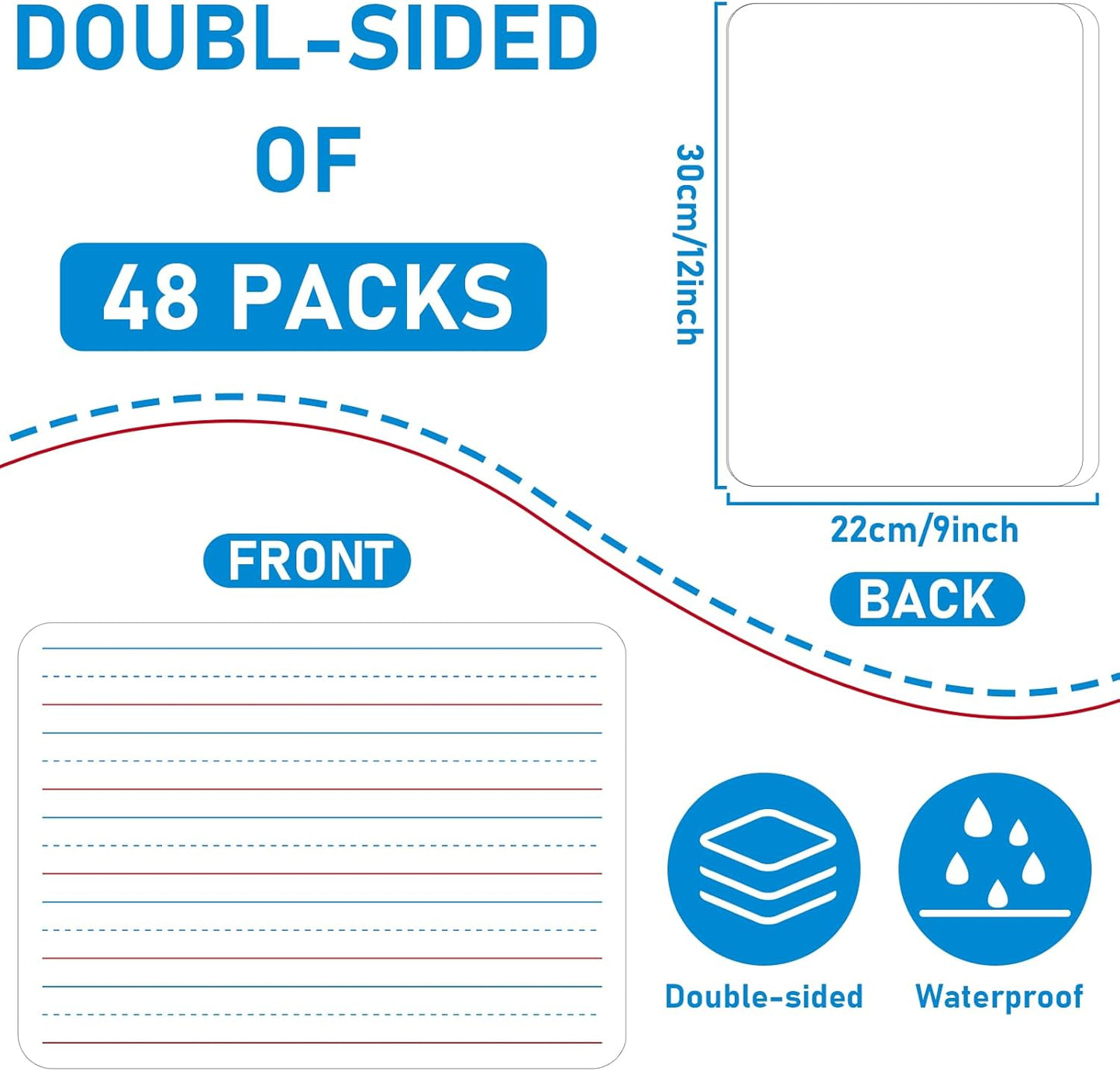 48pcs Double Sided Cardboard Lined Dry Erase Whiteboard Ruled Writing Paper Cardboard Handwriting Practice for Student Teacher Learning Tool Mini Portable Drawing Learning 12" x 9"
