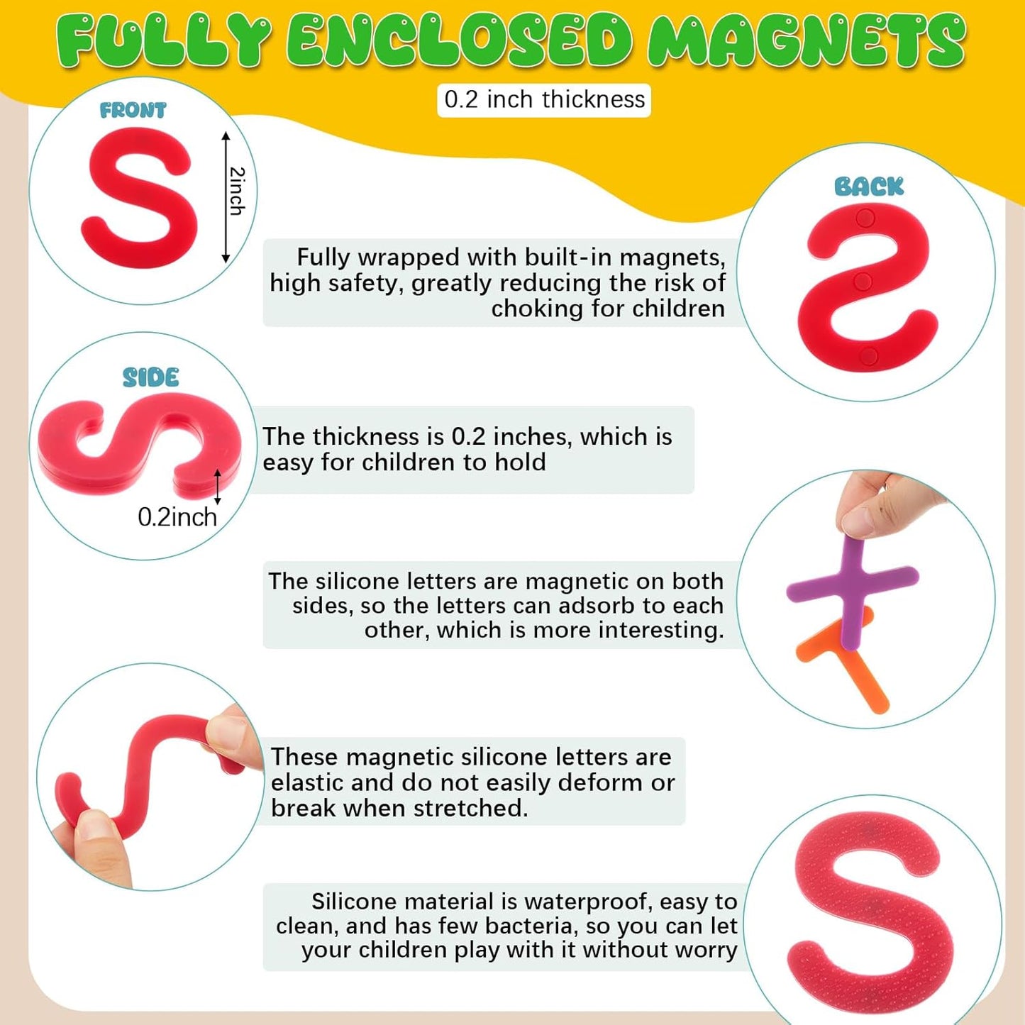 VioraWhite 26 Pcs Food Grade Silicone Magnet (Sealed Magnet, Cpc Certified) Magnetic Toddler Fridge Bulk ABC Educational Learning Toy for Kid Baby Girl Boy Gift(Greenery Color,Letter)
