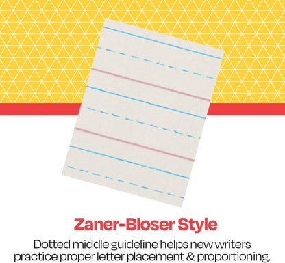 School Smart Zaner-Bloser Writing Paper, Handwriting Practice Lined Paper, Grade 2 to 3 Learning, 1/2 Inch Rule, 10-1/2 x 8 Inches, 500 Sheets