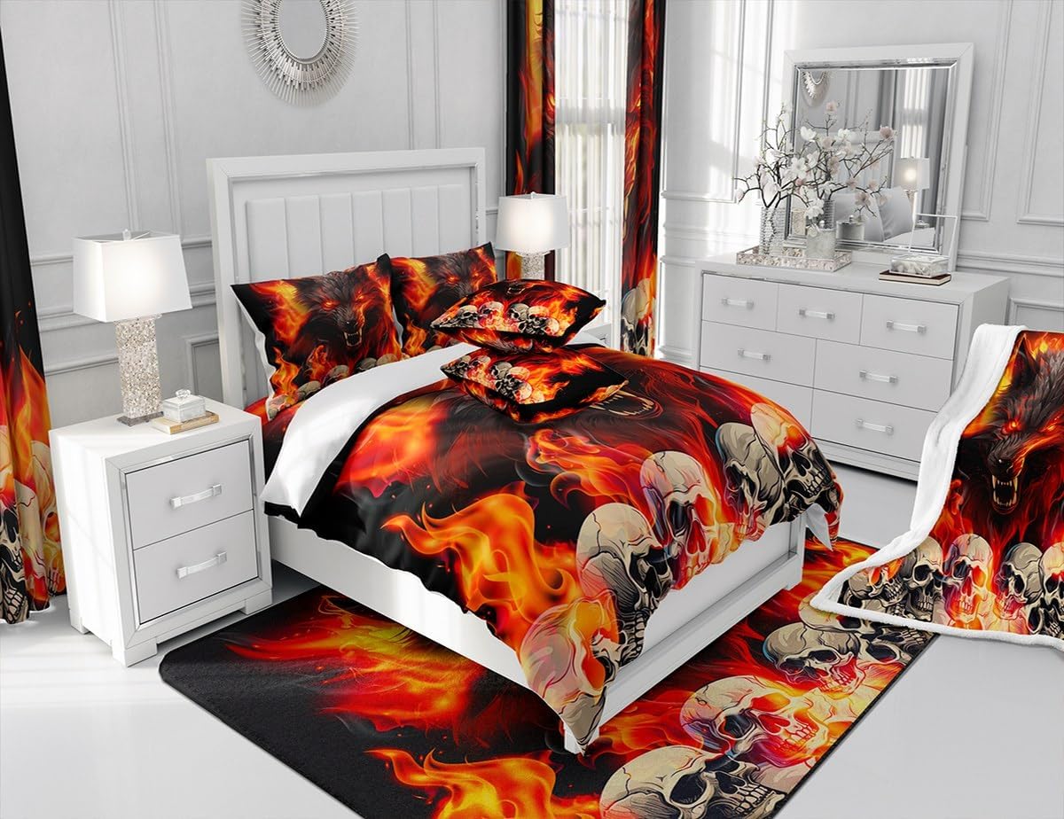 Manfei Musical Kids Fitted Sheet Full Size, MusicalGuitar Radio Drum Kit Headset Print Bedding Set 3pcs for Boys Girls, Rock Music Bed Cover with 2 Pillowcases, Soft Polyester Bedding, No Top Sheet
