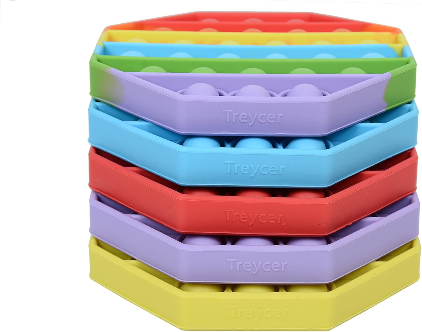 5 Pack Silicone Bubble Sensory Pop Fidget Toy, Office Toys, Anxiety Relief Squeeze Sensory, Autism, ADHD and Special Needs Stress Reliever, 5 Colors Including Rainbow by Treycer