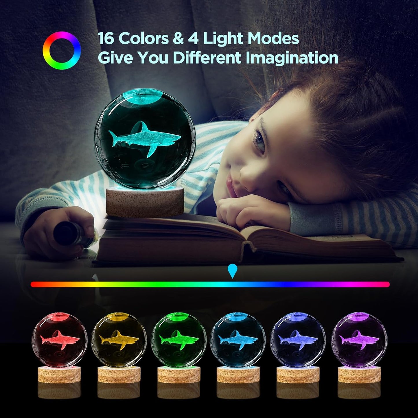 3D Solar System Crystal Ball Night Light with 16 Color Wooden LED Base Upgraded 3.15 In Galaxy Planets Ball Lamp with Remote for Birthday Christmas, Astronomy Space Gifts for Boys Girls Kids