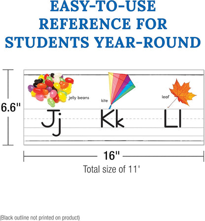 Carson Dellosa Education 26 pc Set of ABC Bulletin Board Decorations aids early learning with bright alphabet visuals and sight word images that help toddlers build strong foundational sound skills.