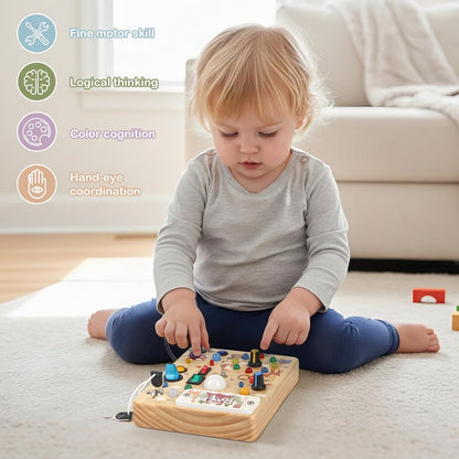 Sanlebi LED Busy Board for Toddlers 1-3,Montessori Toy with Key Switch, Light Up Wood Activity Sensory Board for Fine Motor Skills, Educational Travel Toy Gift for 1 2 3 Year Old Boys Girl