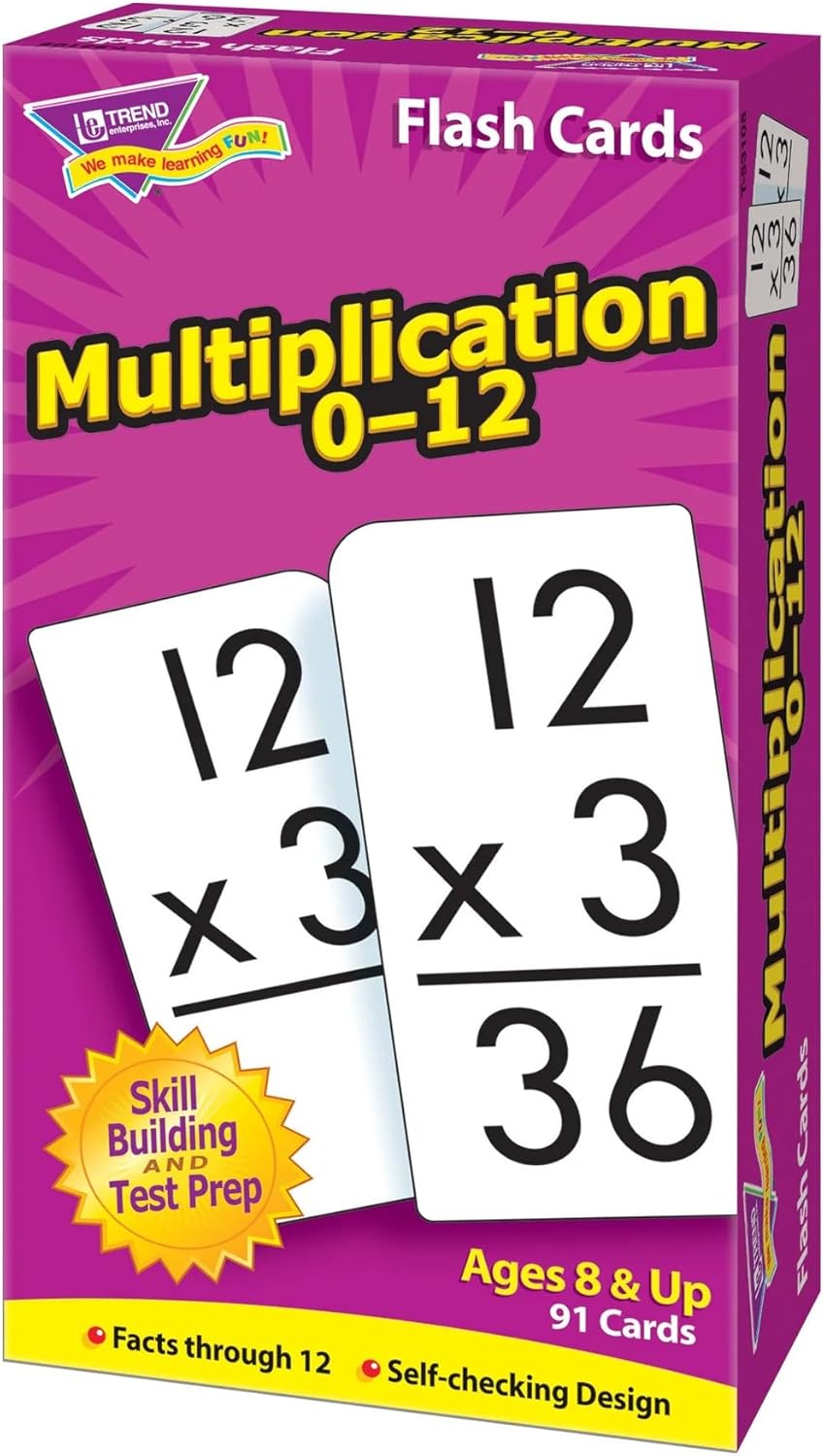 TREND ENTERPRISES: Multiplication 0-12 Skill Drill Flash Cards, Exciting Way for Everyone to Learn, Facts Through 12, Self-Checking, Great for Skill Building and Test Prep, 91 Cards Included, Ages 8+