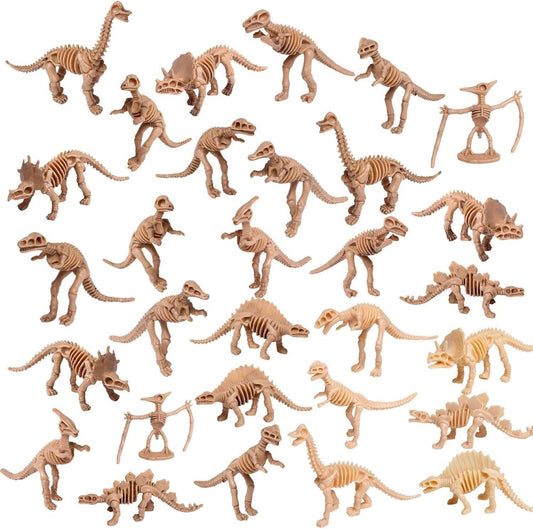 UPINS 24pcs Mini Dinosaur Figures and Dinosaur Fossil Skeletons,Plastic Dinosaurs Assorted Dino Bones with Storage Box Educational Gift for Science Play Sand Dig Party Favor Decorations