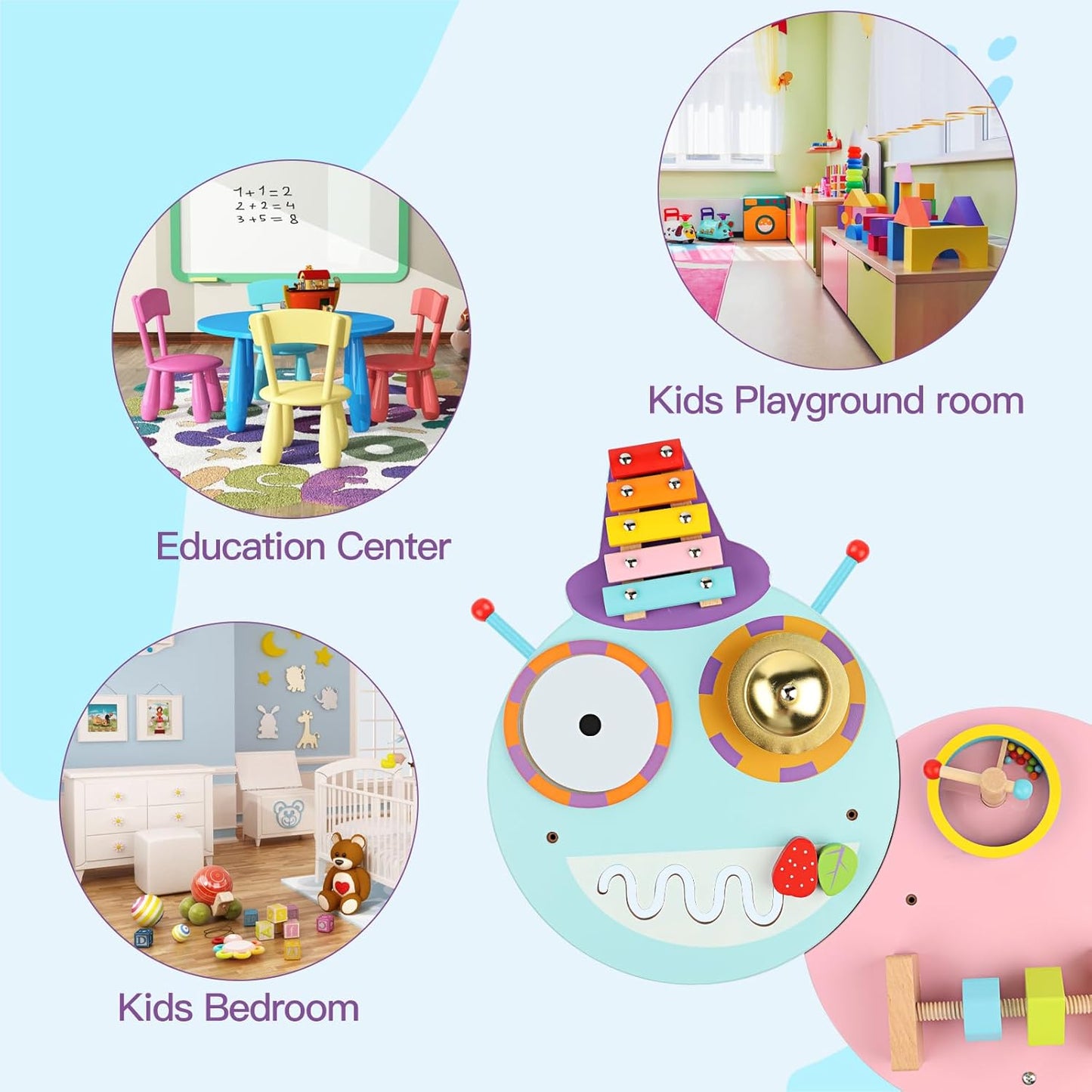 Rainbow Wall Busy Board for Kids: Wooden Montessori Activity Panel | 13-in-1 Sensory Learning Toys for Fine Motor Skills - Playroom & Nursery Essentials for Toddlers