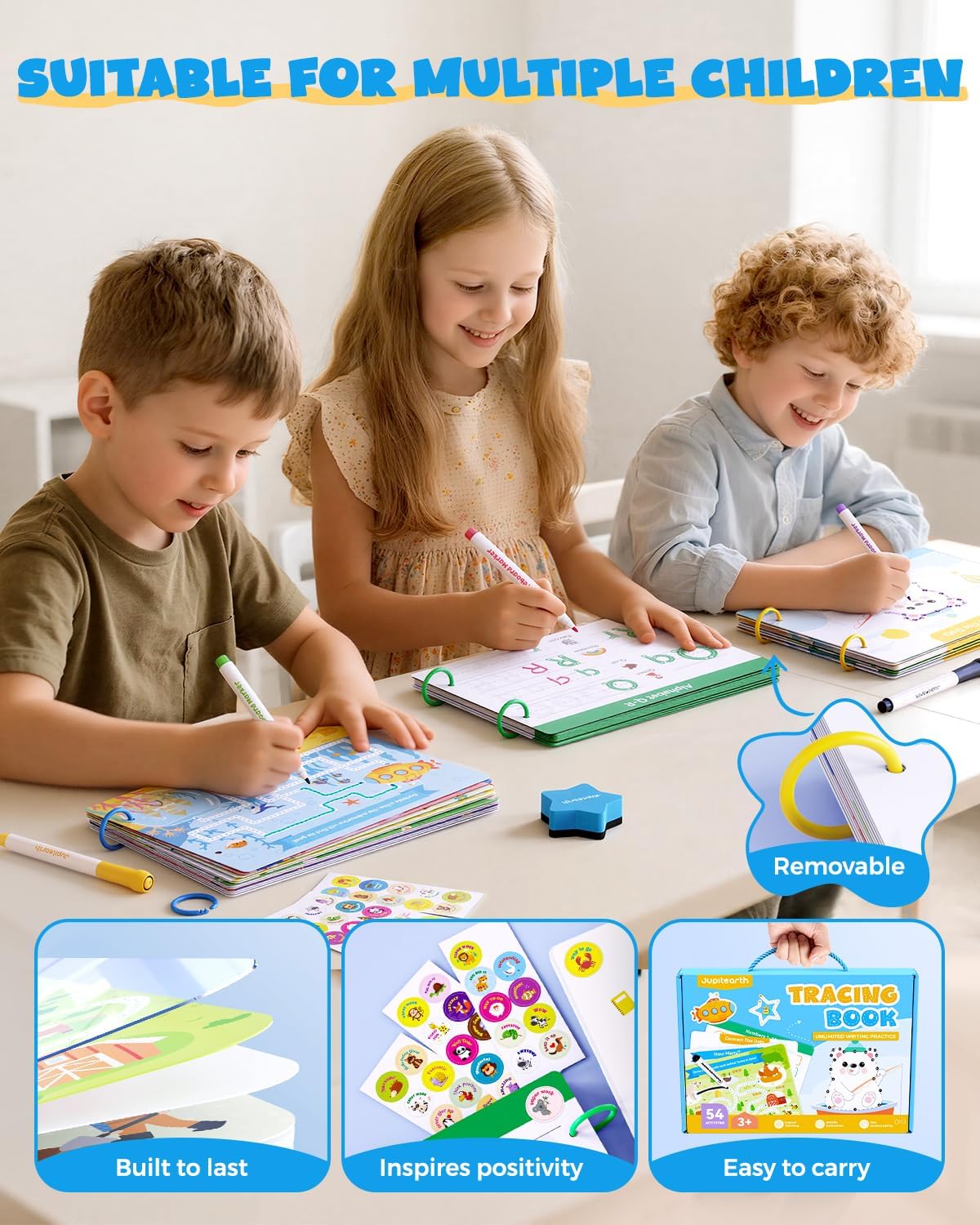 Preschool Learning Activities 54 Reusable Pages, Tracing Books for Kids Ages 3-5, Toddler Activities Busy Book, Handwriting Practice Kindergarten Workbooks, Educational Toys for 3 4 5 Year Old