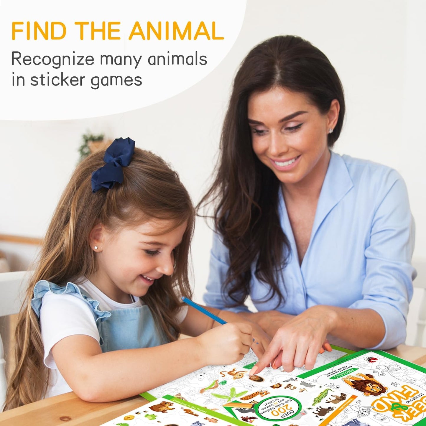 FUNCLASS Sticker Book for Toddlers,Seek and Find Sticker Book with 200+ Animal Stickers,Sticker Activity Book for Kids Travel,Quiet Book:Search the Hidden Animal