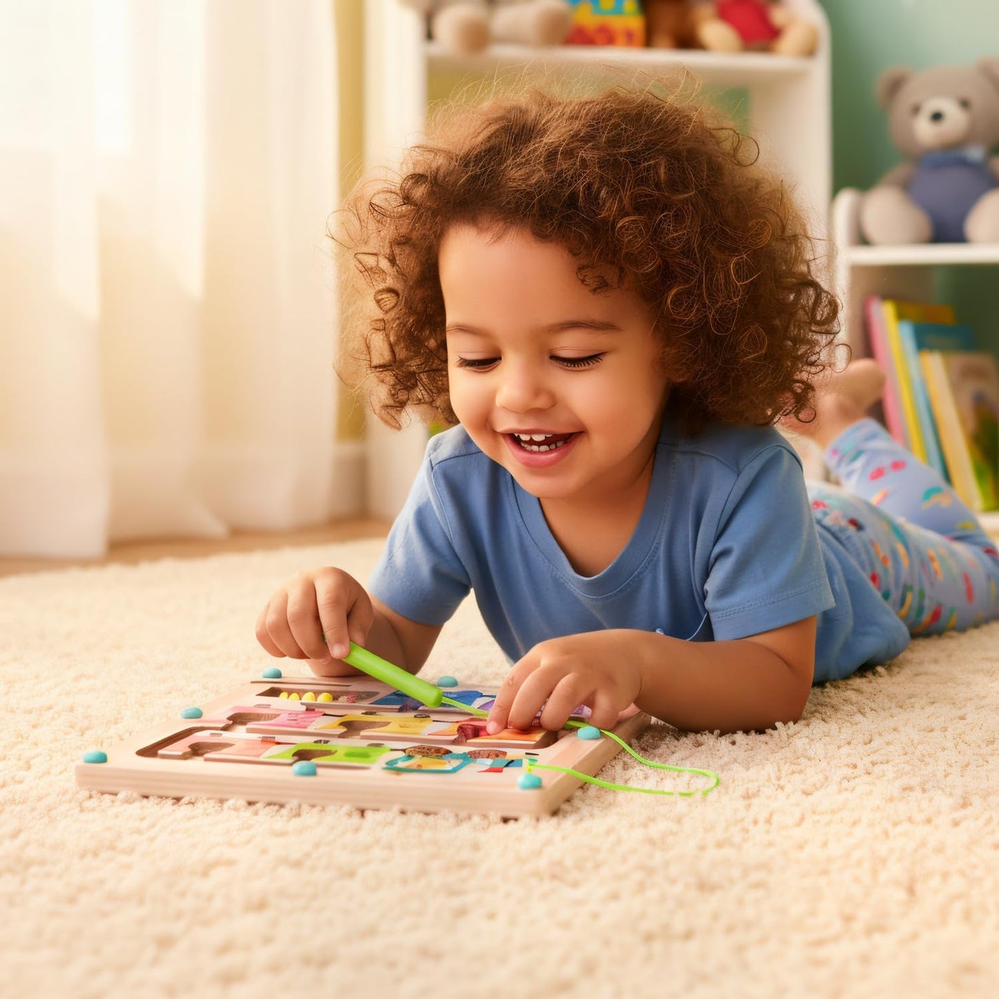 QimuMku Montessori Busy Board for Toddlers 2-4 - Magnetic Color and Number Maze Wooden Ice Cream Matching Game 1-6 Counting Learning Toys for Boys Girls Road Trip Essentials