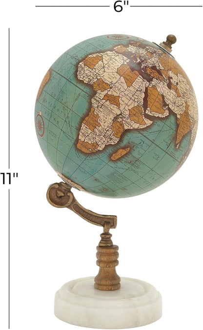 Deco 79 Marble Globe with Marble Base, 7" x 7" x 11", Teal