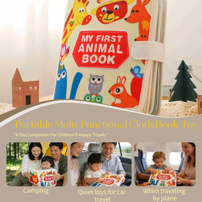 Montessori Forest Animals Busy Book, Airplane Travel Felt Quiet Busy Board for Toddler 1-3, Preschool Kids Learning Activities Sensory Toy to Develop Fine Motor Skills, Boys Girls Birthday Gift (#A)