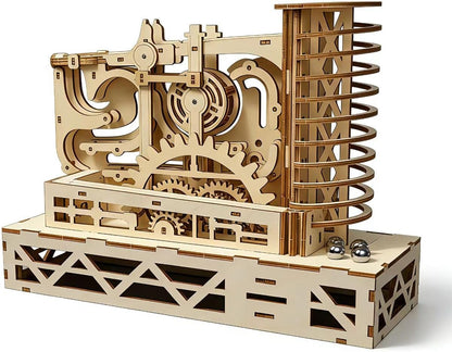 3D Wooden Puzzles for Adults, Motorized Marble Run Spiral Model Kit - Natural Wood DIY Craft Building Set, Unique Gift for Adults Men Women
