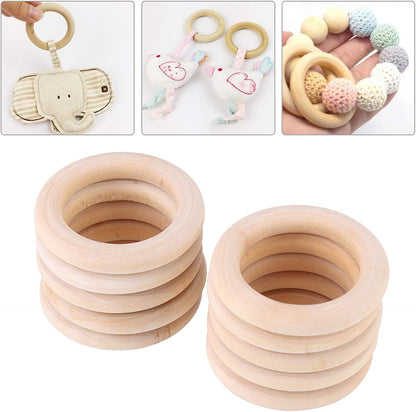 Watris Veiyi 50Pcs Natural Wood Rings, Wooden Rings for Crafts, Unfinished Wood Circles, 50mm Smooth Wooden Rings for Macrame Rings Knitting Jewelry Making
