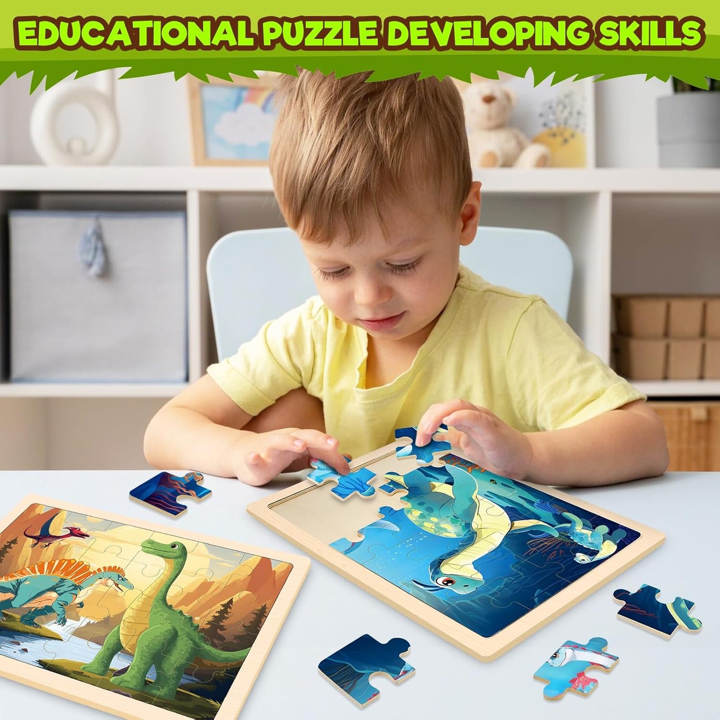 Puzzles for Kids Ages 4-6, 4 Packs Wooden Animals Jigsaw Puzzles for Toddlers Ages 3-5, Preschool Educational Puzzles Boards Toys Gifts for 3 4 5 6 Boys Girls