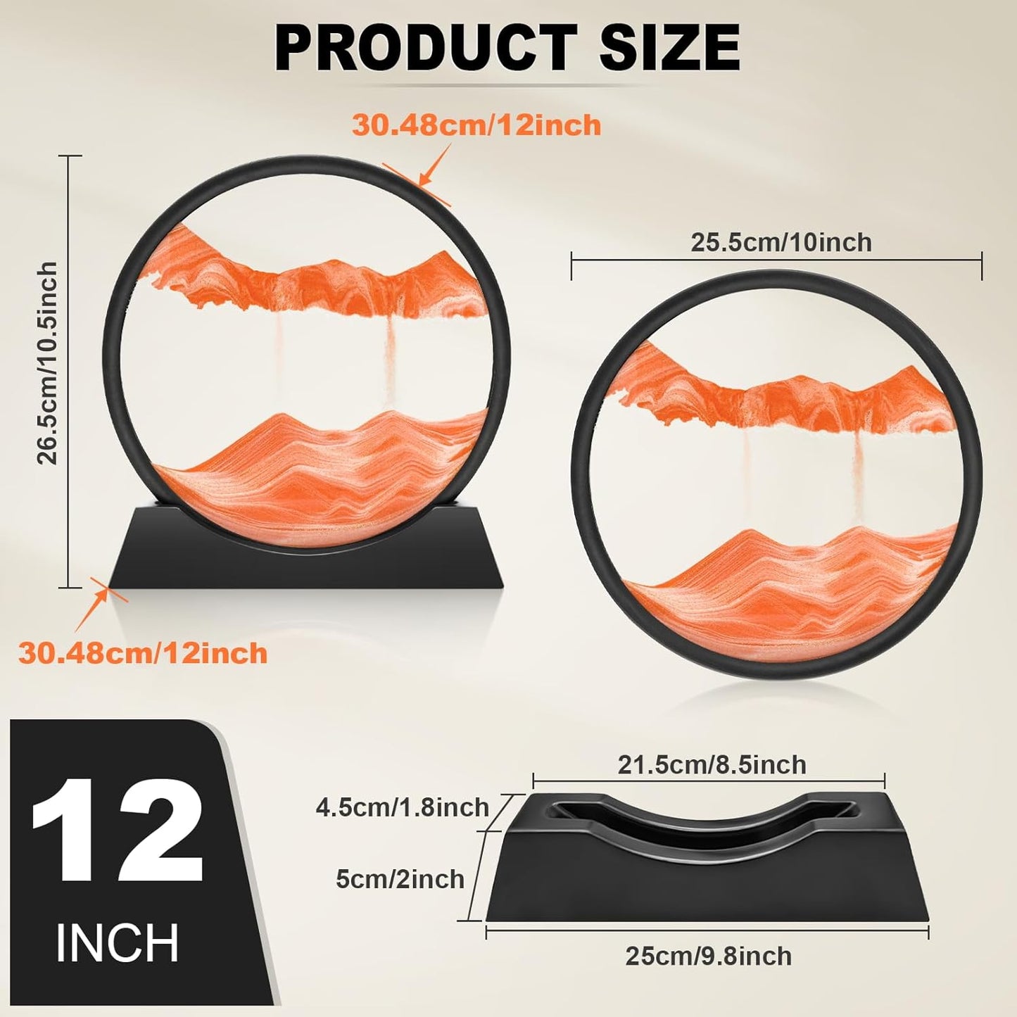 Wai Danie Moving Sand Art Picture 3D Hourglass Deep Sea Sandscape Liquid Motion Display Painting Flowing Sand Frame Relaxing Desktop Home Office Work Decor (Black, 12 Inches)