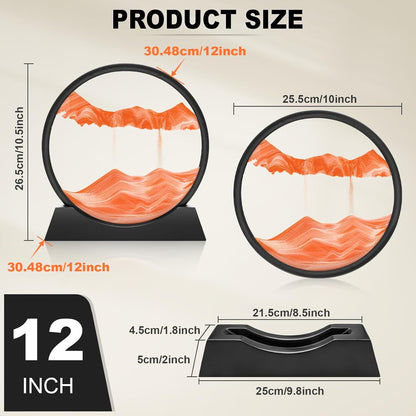 Wai Danie Moving Sand Art Picture 3D Hourglass Deep Sea Sandscape Liquid Motion Display Painting Flowing Sand Frame Relaxing Desktop Home Office Work Decor (Black, 12 Inches)