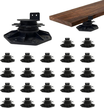10-Pack Adjustable Deck Support Pedestal for Floating Deck Platform, Height Adjustment Range from 1-3/16" to 2-3/8", Black, Durable Deck Blocks, Easy Installation, Versatile Use