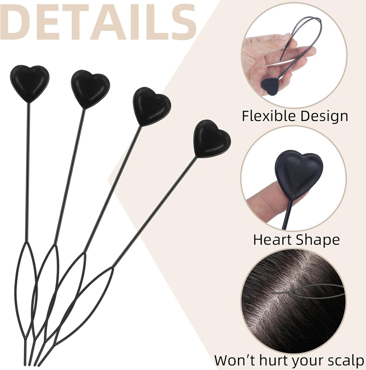 15 Pcs Quick Beader Hair Tool Set,Hair Loop Styling Tool Flexible French Threader Braids Loop Plastic Hair Pull Through Tool for Women Girls Kids(Black)