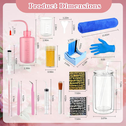 Bumaeu 61Pcs Snow Globe Tumbler Starter Kit Includes 16oz Double-Wall Acrylic Snowglobe Cups Suitable for Beginners DIY Kit Includes Glitters Stickers and Accessories