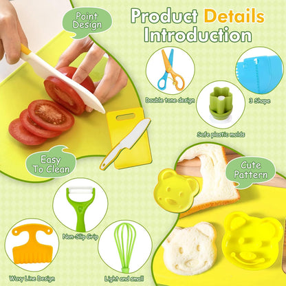 Chanking 13 Pieces Kids Safe Knife Set for Real Cooking Child-Friendly Plastic Chef Tools Montessori Kitchen Toys for Toddlers Birthday Gifts for Boys and Girls Ages 4+ (A)