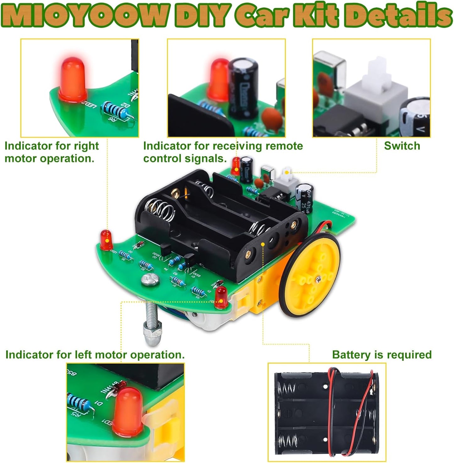 MiOYOOW Line Following Robot Car Kit, Beginners Smart Car Soldering Practice Kit STEM Educational Electronics Soldering Projects for School and Home Learning