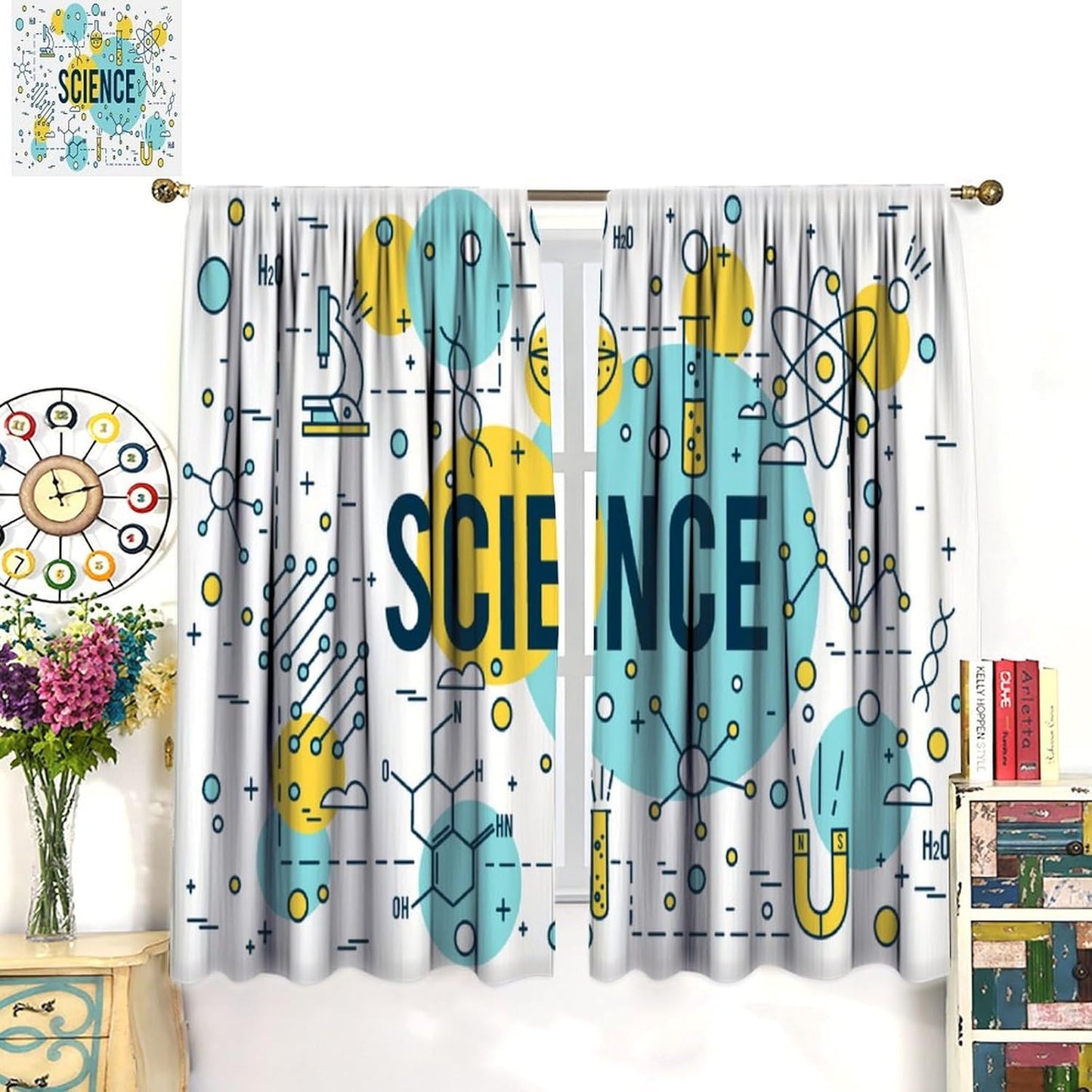 Science Physics Window Curtains, Abstract Math Chemistry Curtain Scientist Graffiti Print Window Treatments for Kids Teens Bedroom Living Room Kitchen Set 2 Panels,42x63 Inches