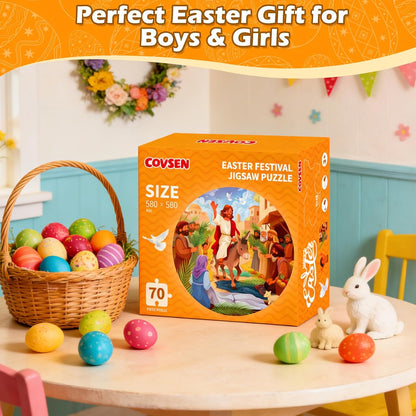 Christian Bible Jigsaw Puzzle for Kids, 70 Piece Jesus Floor Puzzle for Kids, Jesus’ Triumphal Entry Puzzle Educational Toy for Sunday School, Holy Week, Palm Sunday – Gift for Boys & Girls Ages 3-8