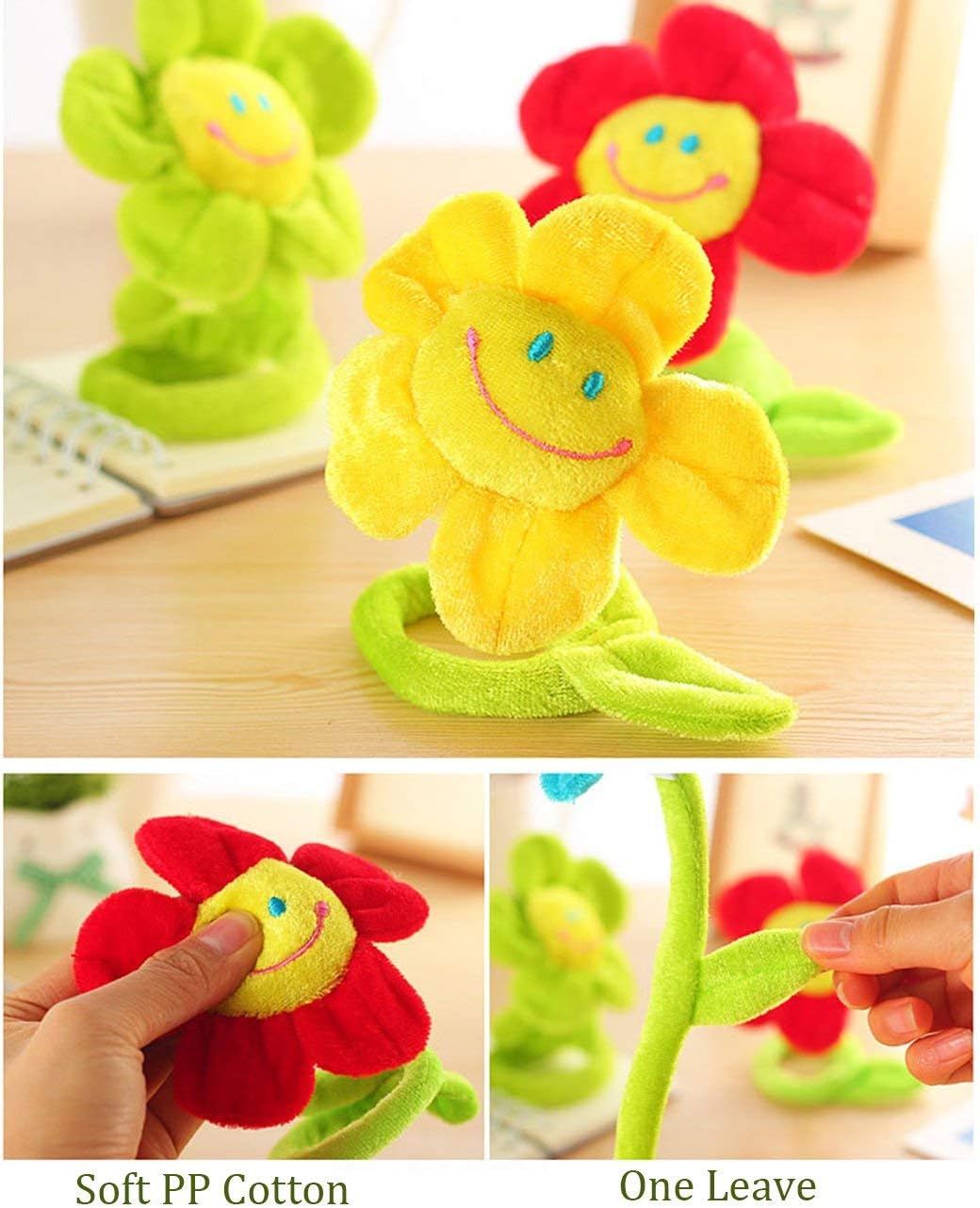 8PCS Artificial Plush Flower Bendable Curtain Buckle Tiebacks Birthday Wedding Party Durable Plush Daisy Flower Bouquet with Happy Smiley Face Gift for Kids Baby Girl Toddlers