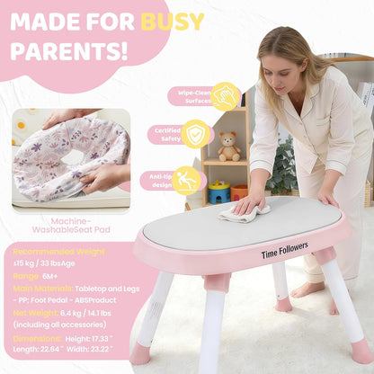 Time Followers® 6-in-1 Baby Activity Center | 4 Stage Montessori-Inspired Toys | Grow Stationary Standing Toddler Table | Jumpers & Bouncers | Must Have for Boy & Girl 6, 12, 24+ Month Old (White)