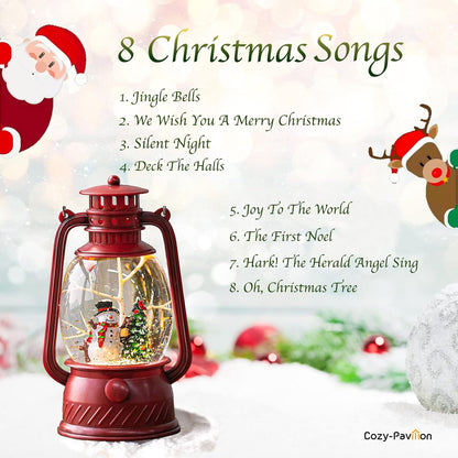 Musical Christmas Snow Globes Lantern, 7.87" Lighted Electric Snowglobes with 8 Holiday Songs 6H Timer Dual Power, Snowman Christmas Ornaments Snow Globe for Kids Adults Xmas Decor Gifts for Men Women