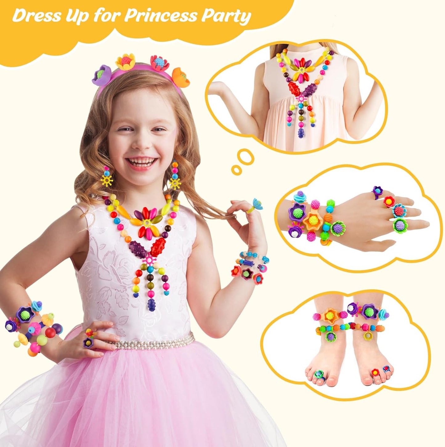 NEXBOX Girls Crafts Jewelry Making Kit for Toddlers - Pop Beads Toys Sets for Little Kids Age 3 4 5 6 Year Old, Ideas Birthday Gifts