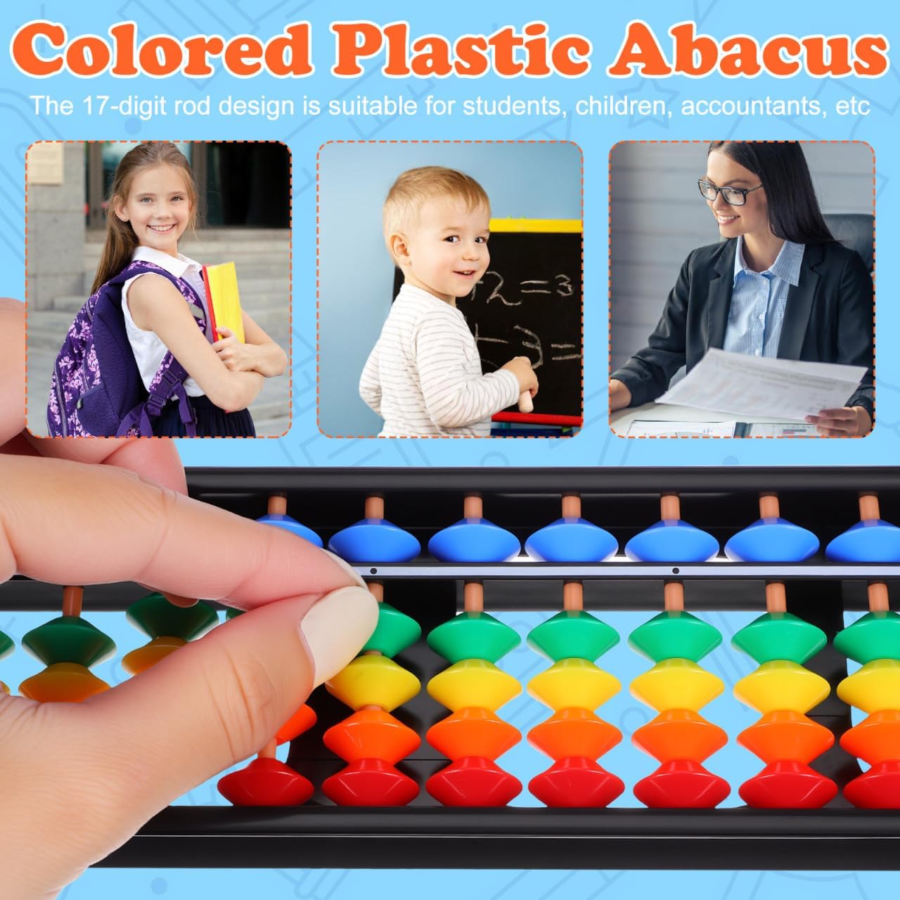 Alipis Arithmetic Abacus Math Counting Toy 17 Digits Rods with Colorful Beads, Chinese Abacus Mathematics Learning Aid Tool