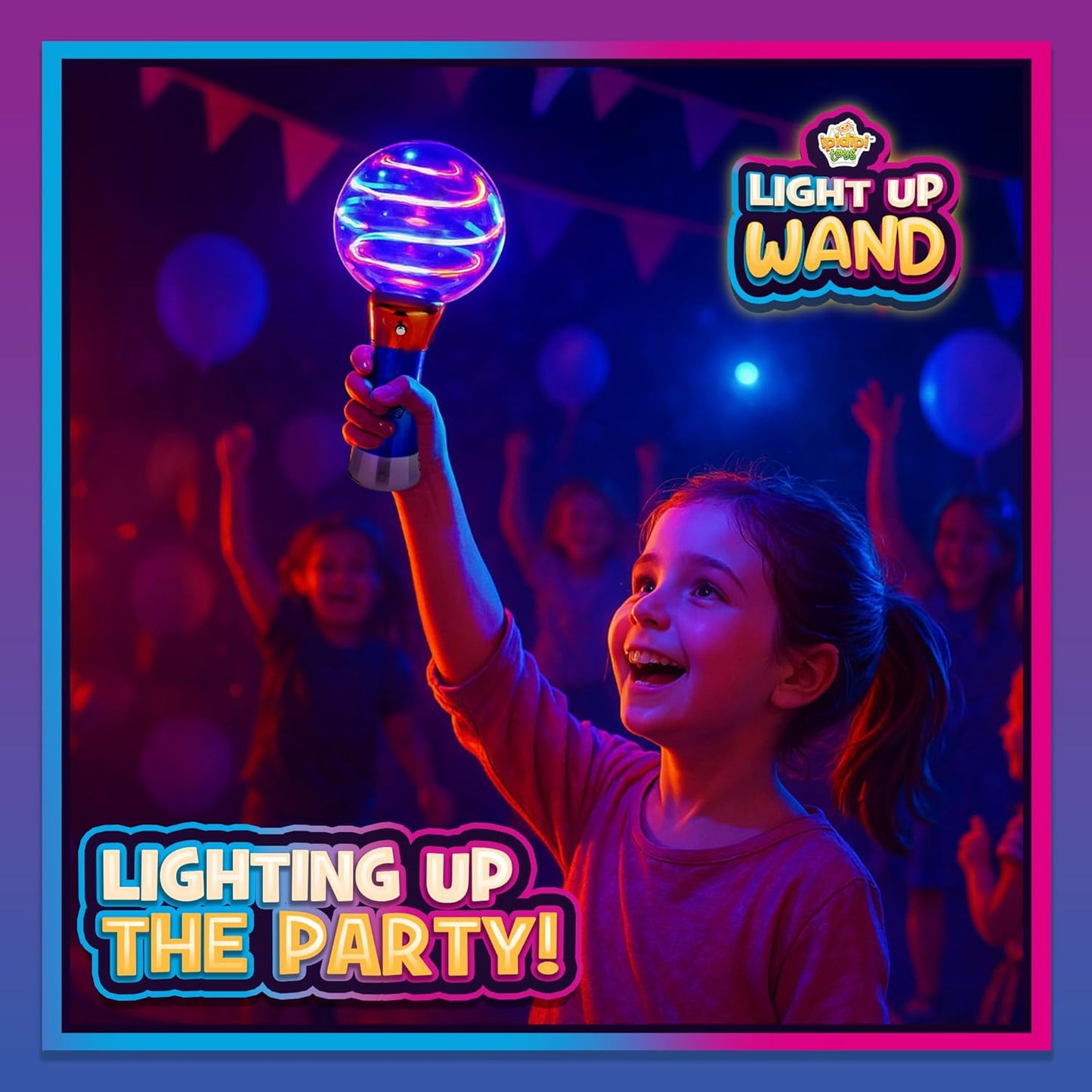 IPIDIPI TOYS Spinning Light Up Magic Wand for Kids, 2 Pack, LED Sensory Globe Wand - Easter Basket Stuffers Light Up Toys, Small Gift, Goodie Bag - Birthday Party Favors for Boys and Girls