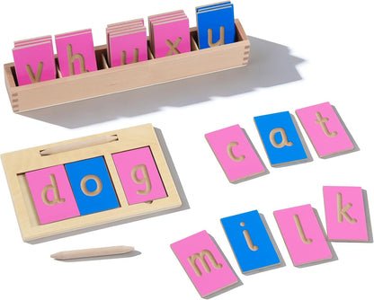Premium Montessori Lowercase English Description Board，Beechwood Letter Tracing, Letters Vowels Consonants, Pre-Writing Activity Alphabet Recognition Handwriting Practice Homeschool Kids Toddlers 3+