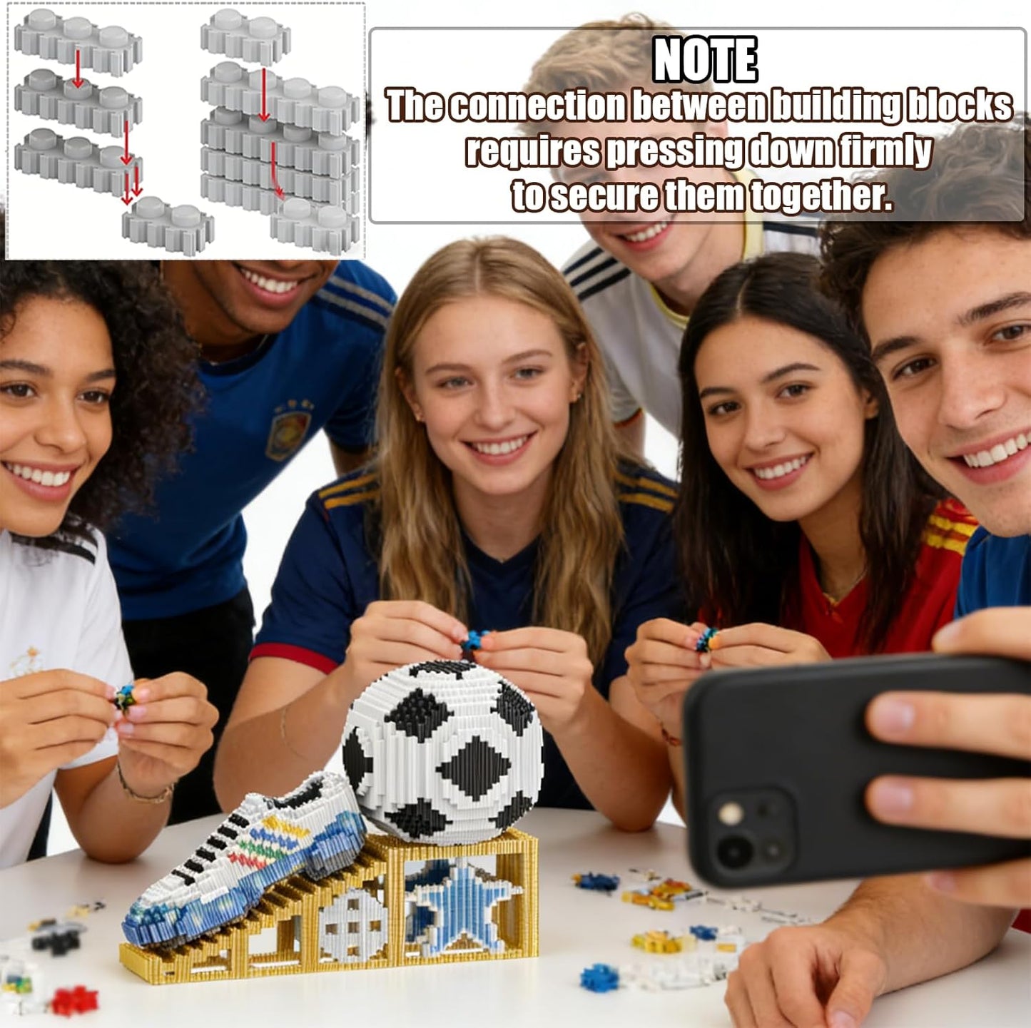 2026 New Soccer Ball with Sport Sneaker Building Block Set, Realistic Soccer, Luminous Crystal Shoe, Golden Stand STEM Bricks, DIY Educational Toy World Football Cup Gifts for Teen, Adult