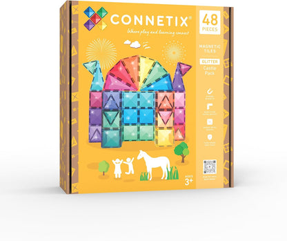 CONNETIX Magnetic Tiles Glitter Castle Pack, 48 Pieces