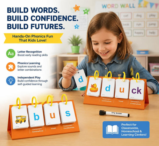 Alened Phonics Flash Cards for Kids 3-8, Sight Words Flash Cards for Kindergarten 1st 2nd 3rd Grade, CVC CVCC CCVC Word Builder, Homeschool & Classroom Phonics Learning Supplies
