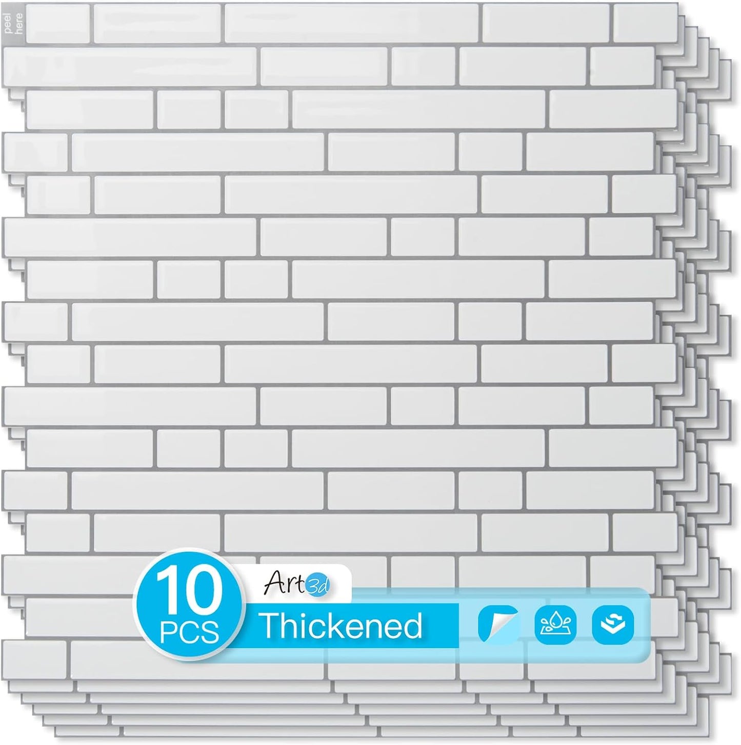 Art3d 10-Sheet Heavy-Duty Peel and Stick Backsplash, Waterproof Wall Tiles Stick on Kitchen Backsplash Living Space, Carrara Grey