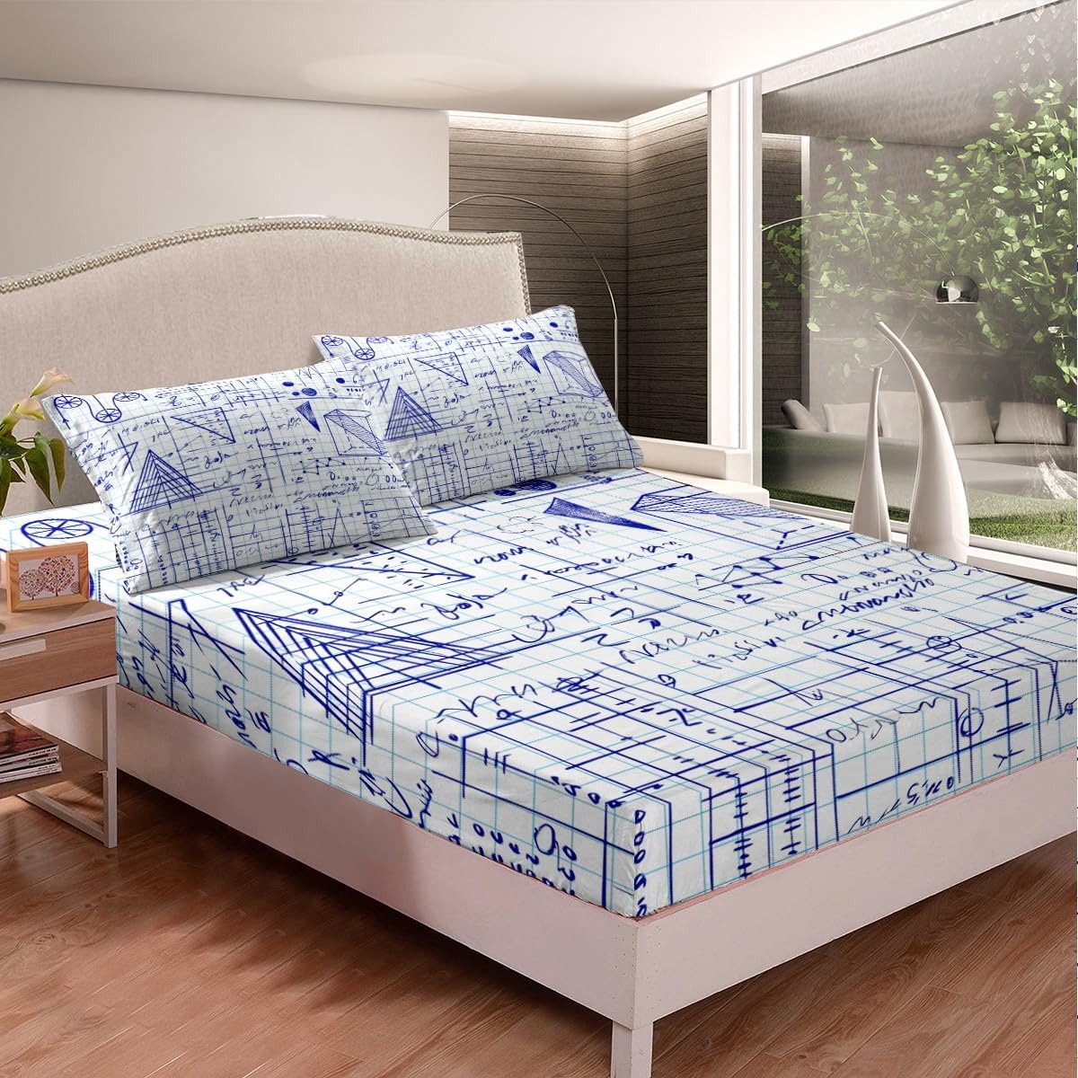Erosebridal Science Theme Bed Sheets Set Full Size for Boys Girls Chemistry Periodic Table Print Sheet Set Chemical Subject Theme Sheets Teens Kids Math Science Atyle Fitted Sheet 4 Pcs