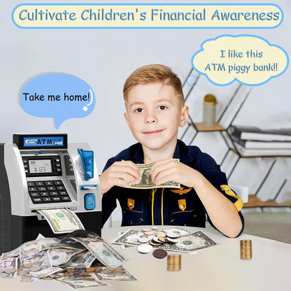 BKstar Kids ATM Piggy Bank with Debit Card & PIN - Electronic Money Bank with Digital Coin Counter & Bill Feeder, Educational Savings Toy for Boys & Girls Ages 3-12