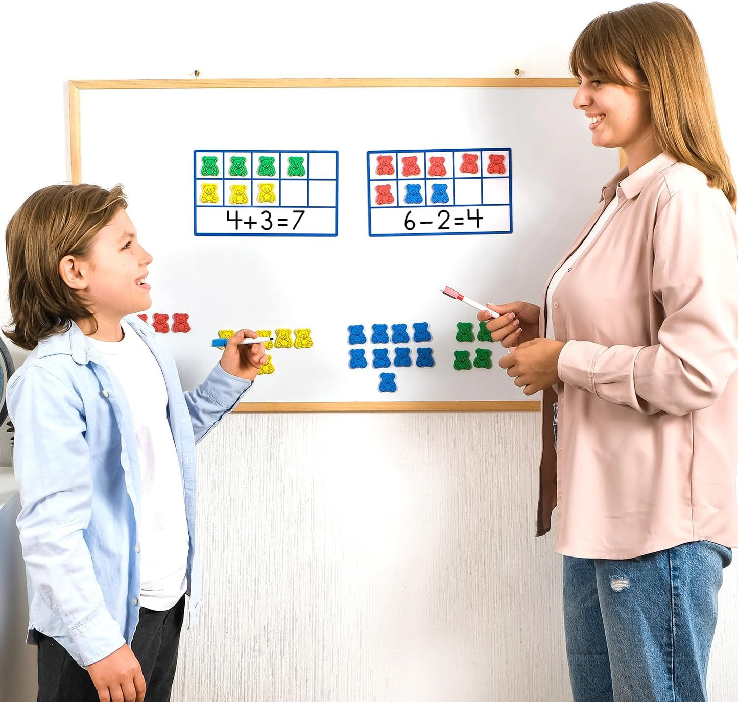 130 PCS Jumbo Magnetic Ten Frames Activity Set with Counting Bears, Math Manipulatives for Kindergarten, PreK, Preschool, Counting Bears Class Set, Math Counters Games for Kids, Homeschool Supplies