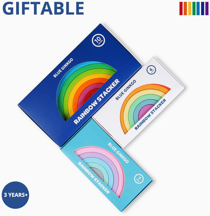 BLUE GINKGO Silicone Rainbow Stacker - Montessori Nesting Puzzle | Kids and Toddler | Stacking Sensory Toys - 7 Layers (Pastel)