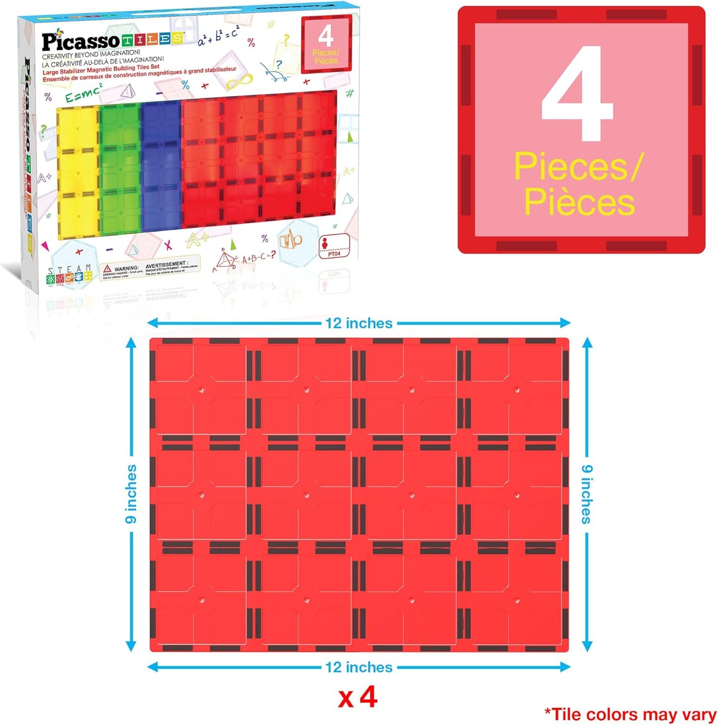 PicassoTiles 12pc Supersized Magnetic Building Tile Base Plate Jumbo XL Foundation Stabilizer Boards STEM Engineering Construction Kit for Kids Educational Learning Toy Magnet Blocks Stacking Set PT12
